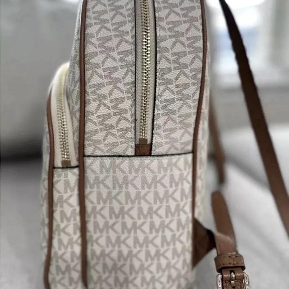 Michael Kors Cream and Brown Geometric Backpack